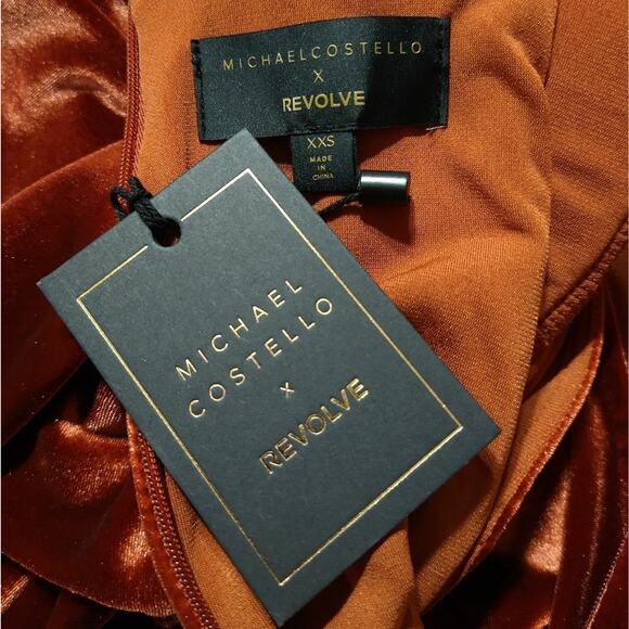 Michael Costello x REVOLVE Yuri Midi Dress Women's XXS Long Sleeve Velvet Rust - Picture 4 of 12